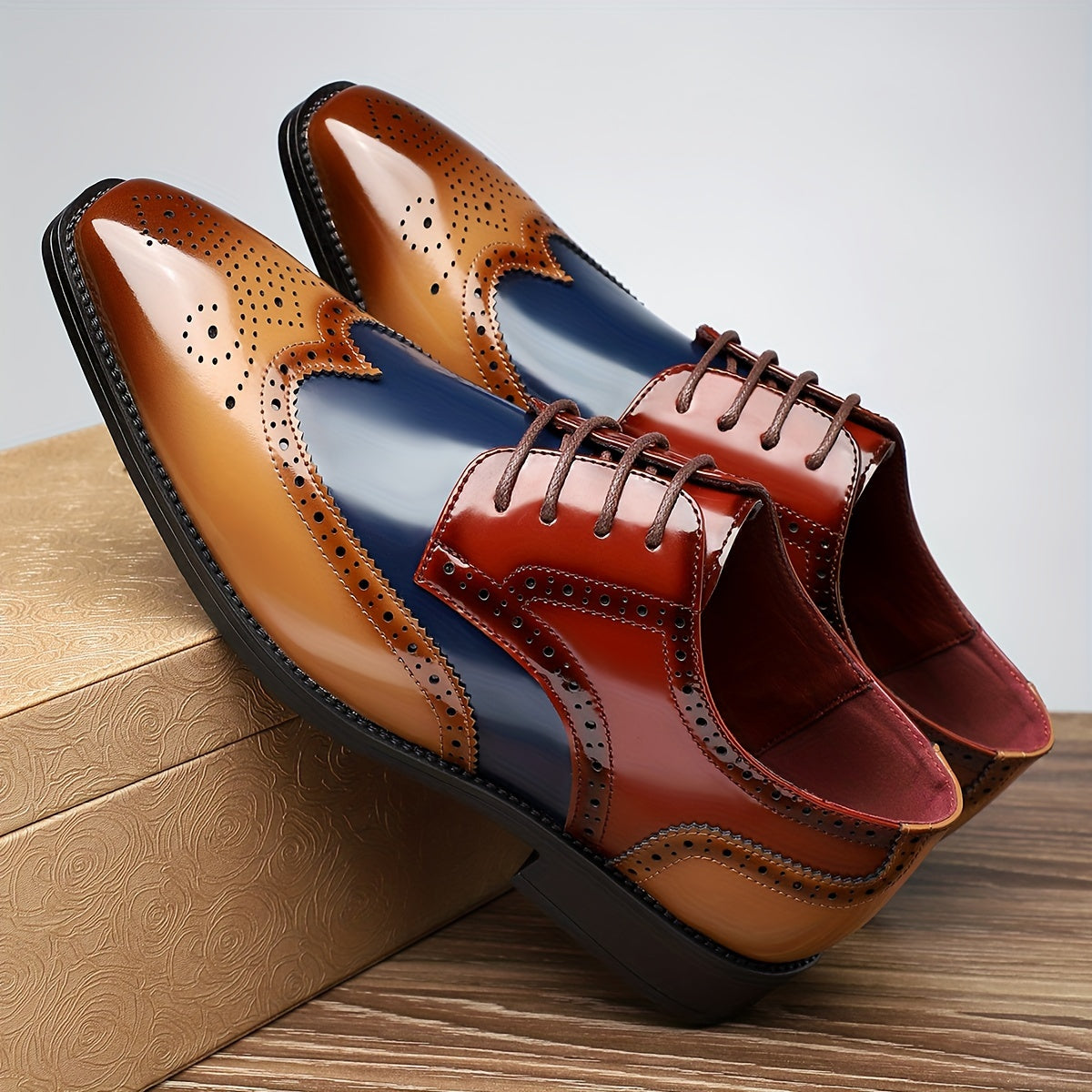 Tonford | Heren vintage tweekleurige oxford geklede schoenen - puntige teen, formele leren brogues