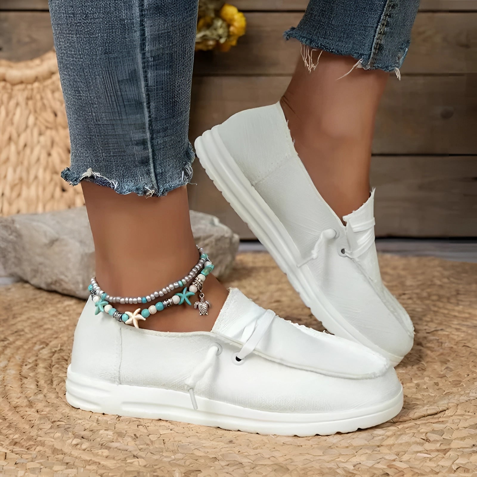 Zolca | Canvas Slip-On Loafers voor dames - Casual wandelende flats, Ademend Comfort Schoenen