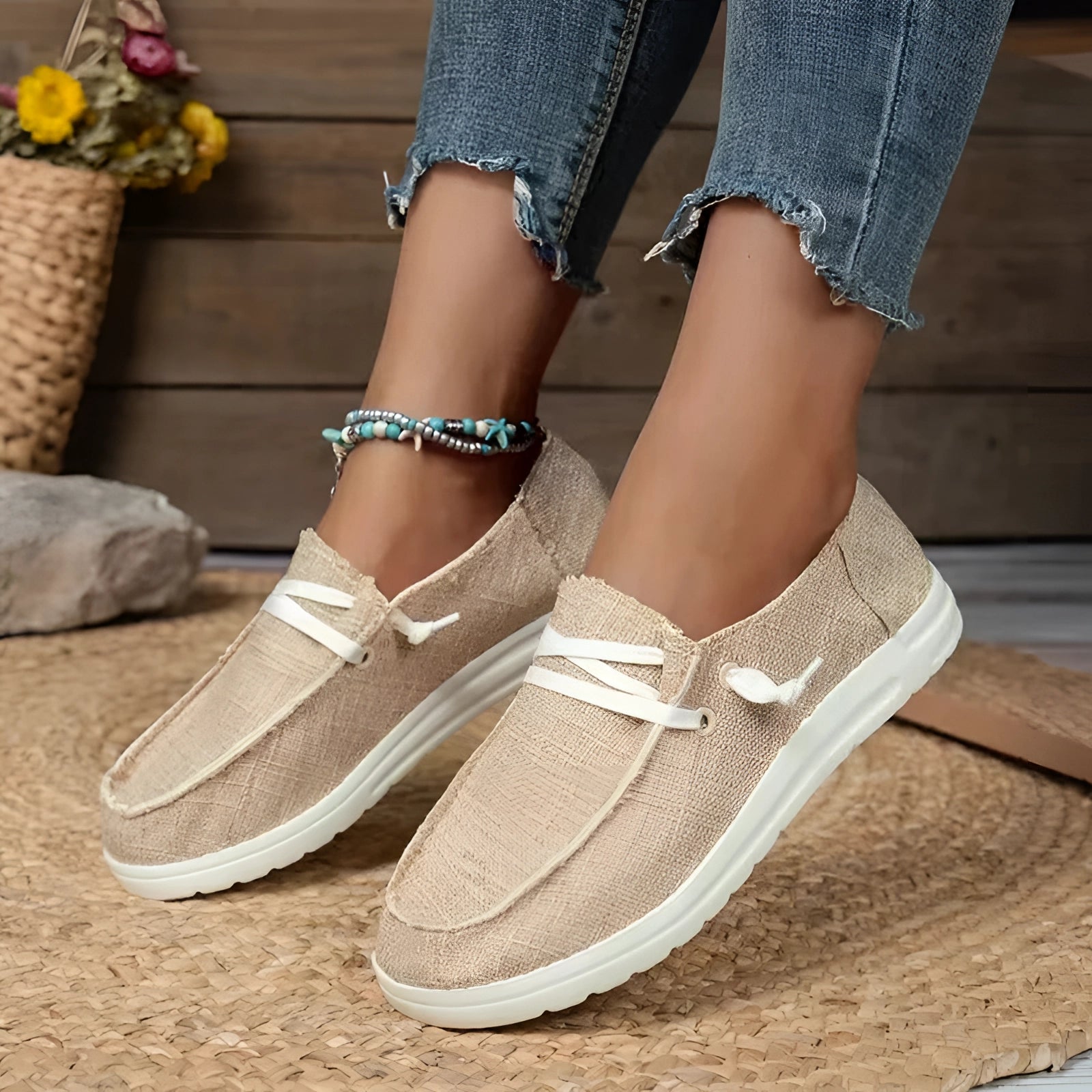 Zolca | Canvas Slip-On Loafers voor dames - Casual wandelende flats, Ademend Comfort Schoenen