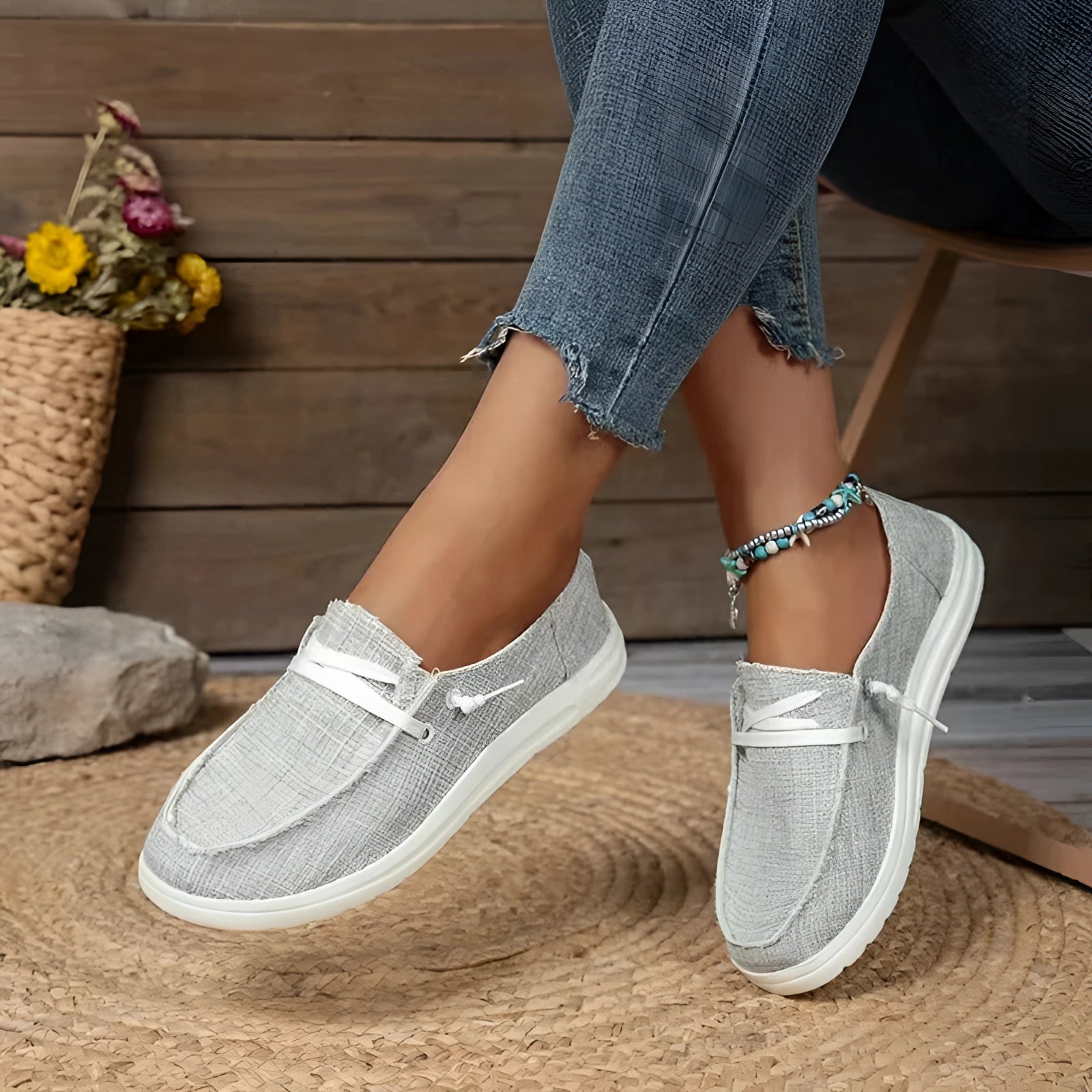Zolca | Canvas Slip-On Loafers voor dames - Casual wandelende flats, Ademend Comfort Schoenen