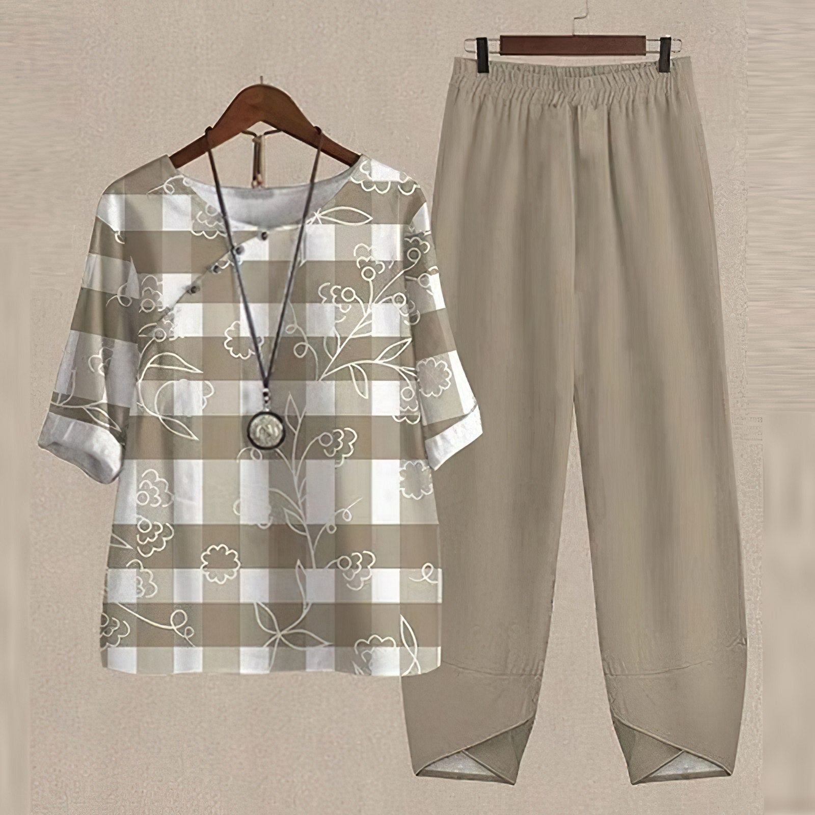 Lorina | Casual zomerse tweedelige set voor vrouwen - losse blouse & broek met wijde pijpen
