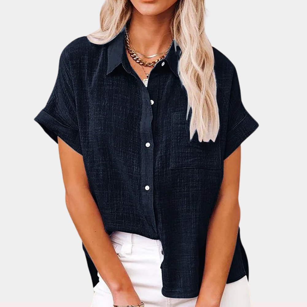 Cinzia | Ademende losse korte mouwen knoopsluiting blouse voor vrouwen