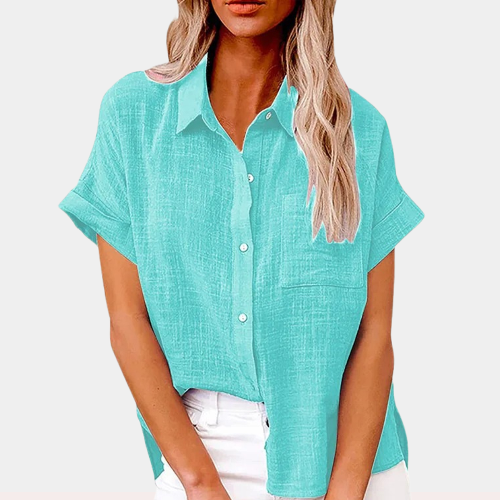 Cinzia | Ademende losse korte mouwen knoopsluiting blouse voor vrouwen