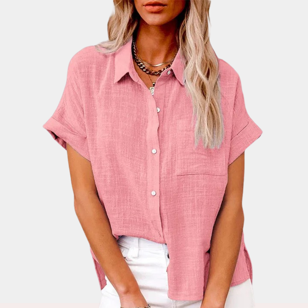 Cinzia | Ademende losse korte mouwen knoopsluiting blouse voor vrouwen
