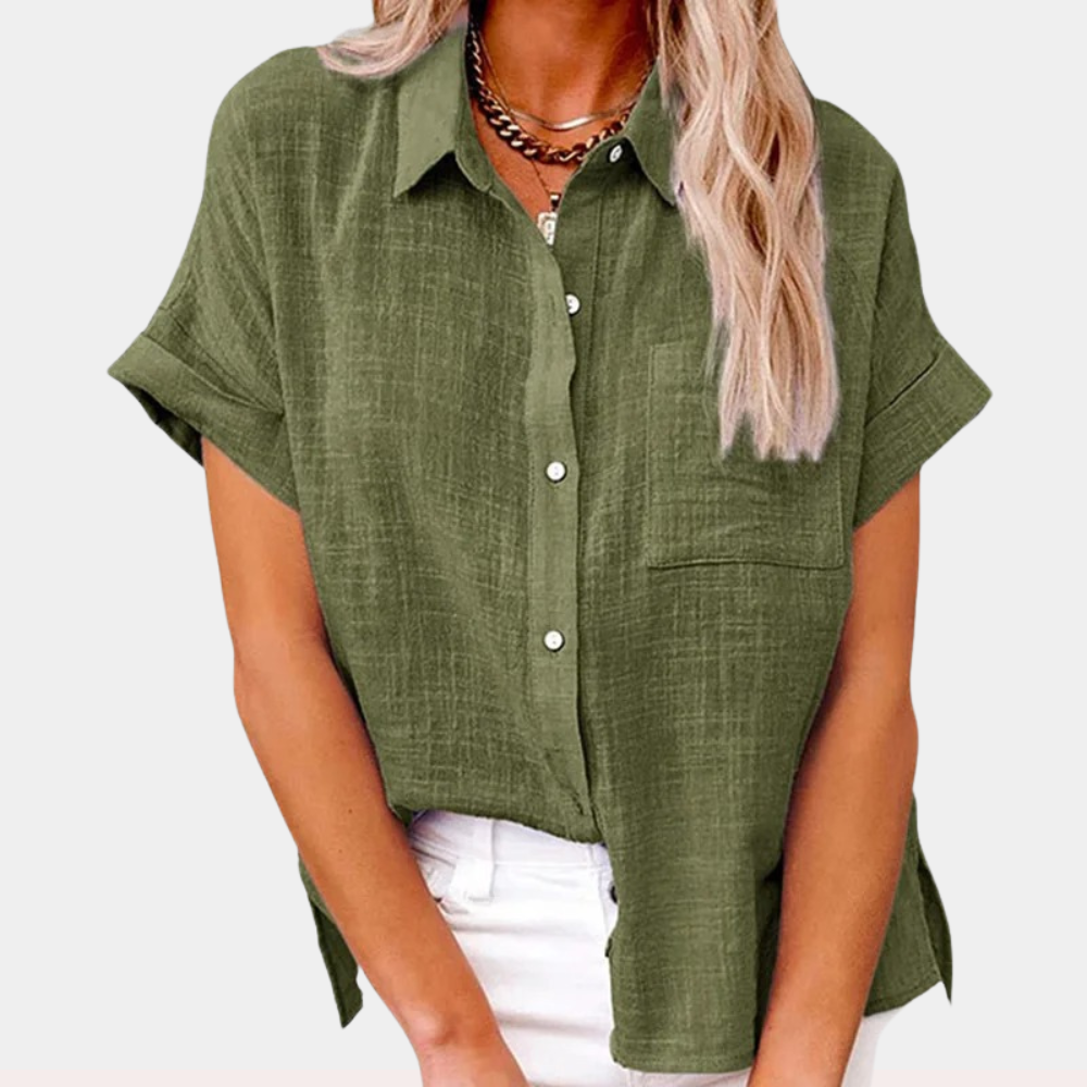 Cinzia | Ademende losse korte mouwen knoopsluiting blouse voor vrouwen
