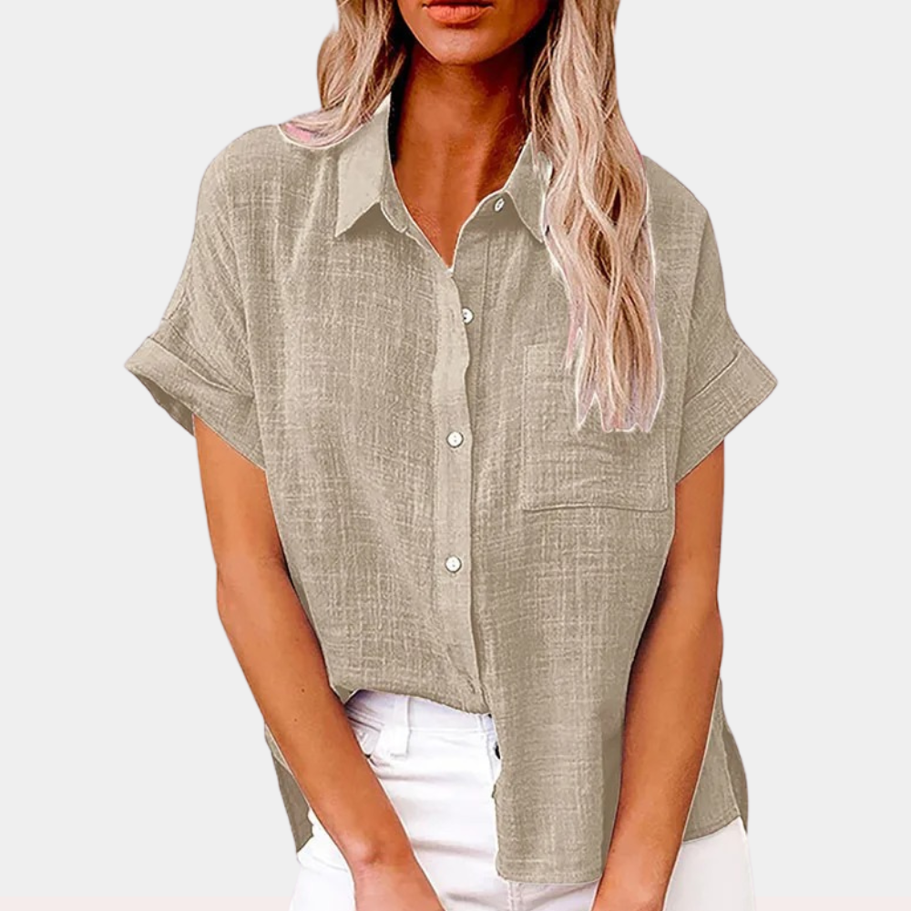 Cinzia | Ademende losse korte mouwen knoopsluiting blouse voor vrouwen