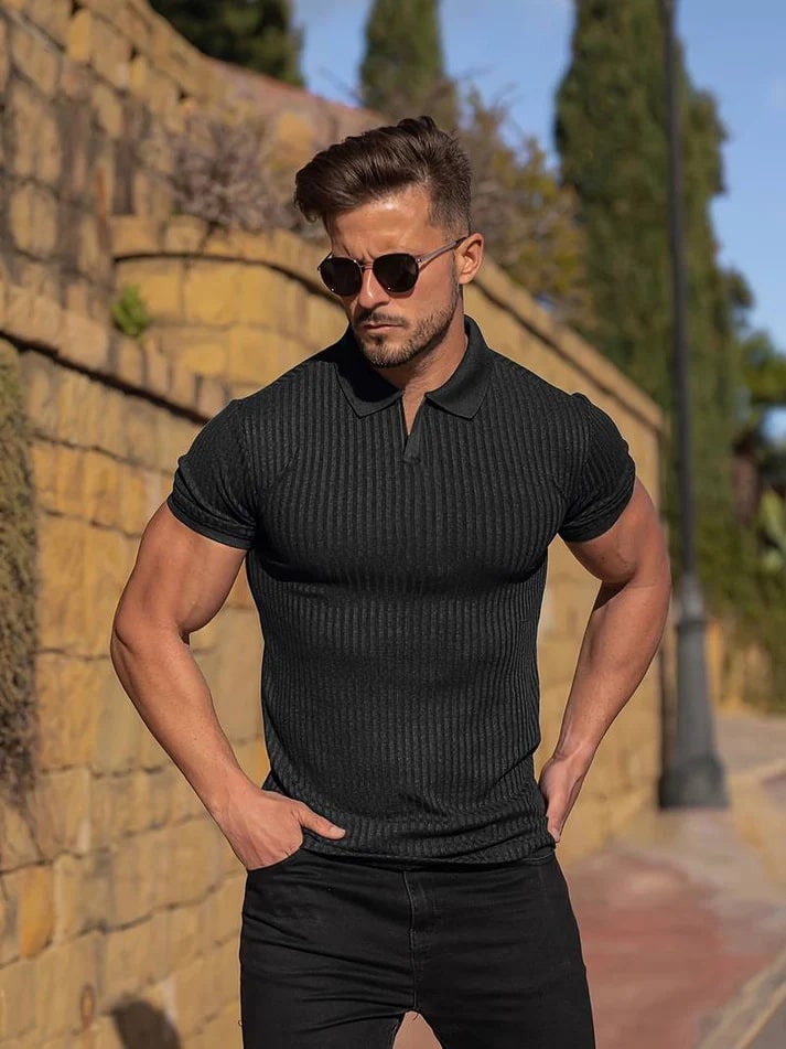 Gellert | Heren Gebreid Geribd Poloshirt - Klassiek Pasvorm, Casual & Semi-Formeel