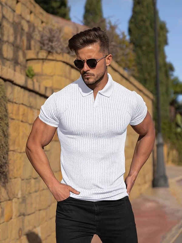 Gellert | Heren Gebreid Geribd Poloshirt - Klassiek Pasvorm, Casual & Semi-Formeel