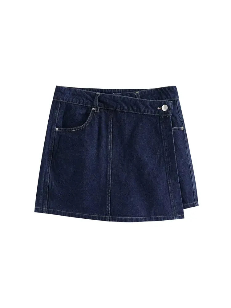 Zophira | Dames denim 2-delige outfit – shirt met korte mouwen en asymmetrische minirok, casual chique set