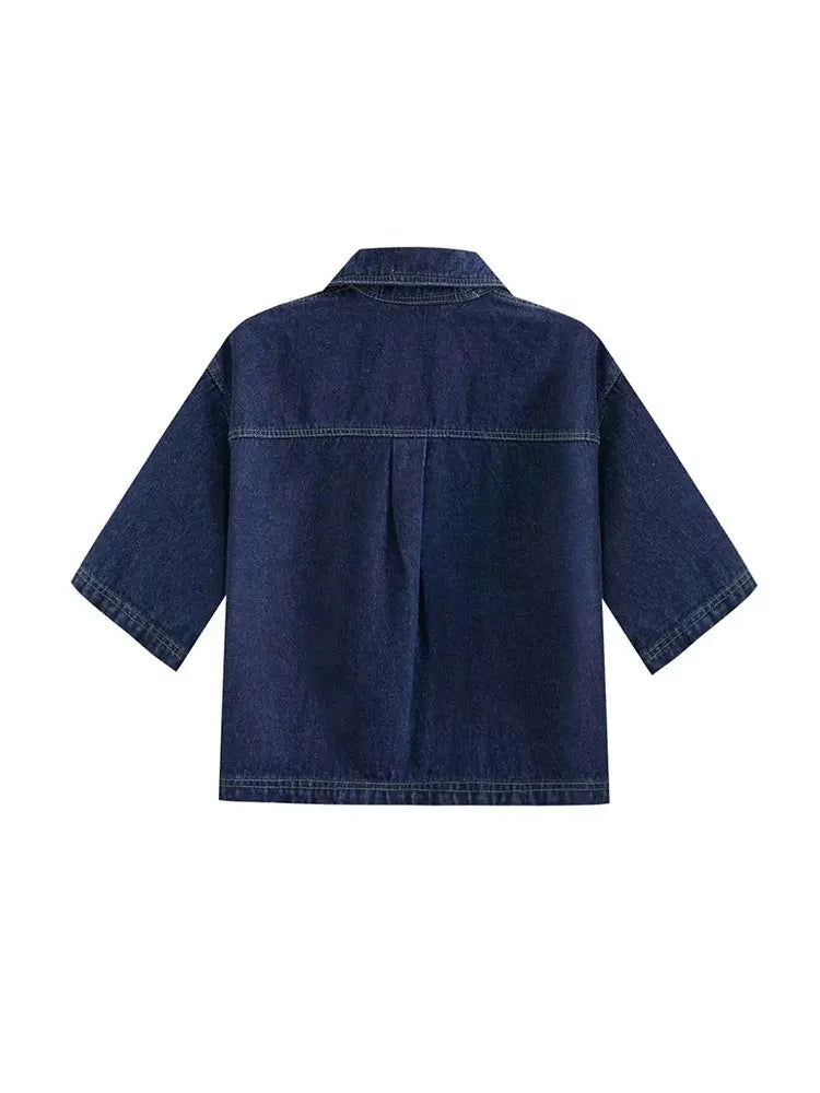 Zophira | Dames denim 2-delige outfit – shirt met korte mouwen en asymmetrische minirok, casual chique set