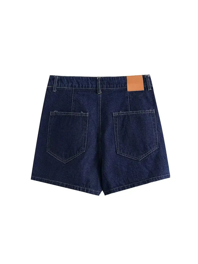 Zophira | Dames denim 2-delige outfit – shirt met korte mouwen en asymmetrische minirok, casual chique set
