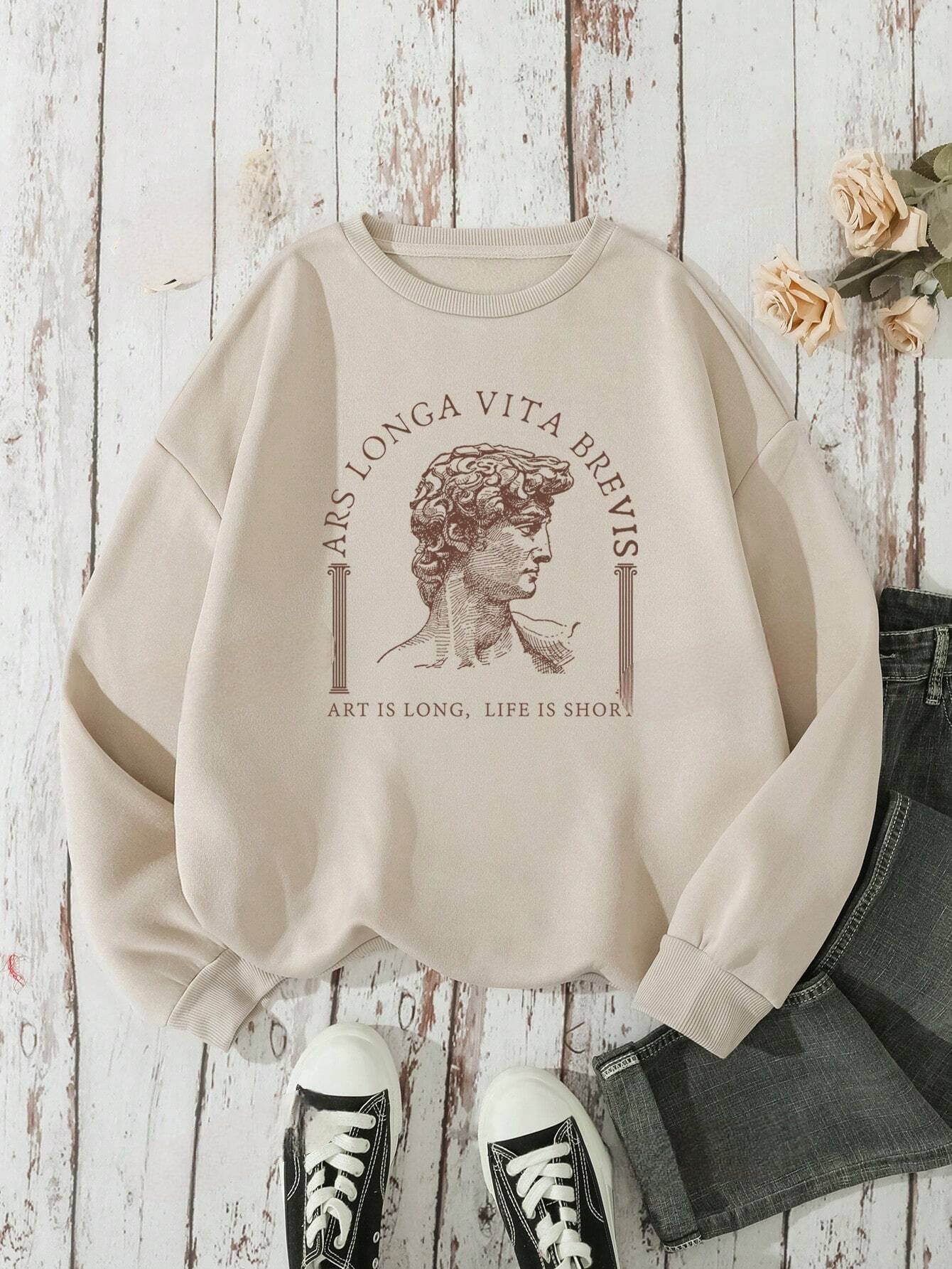 Wanja | Sweatshirt met ronde hals en letterprint – Oversized casual trui, top in academische stijl