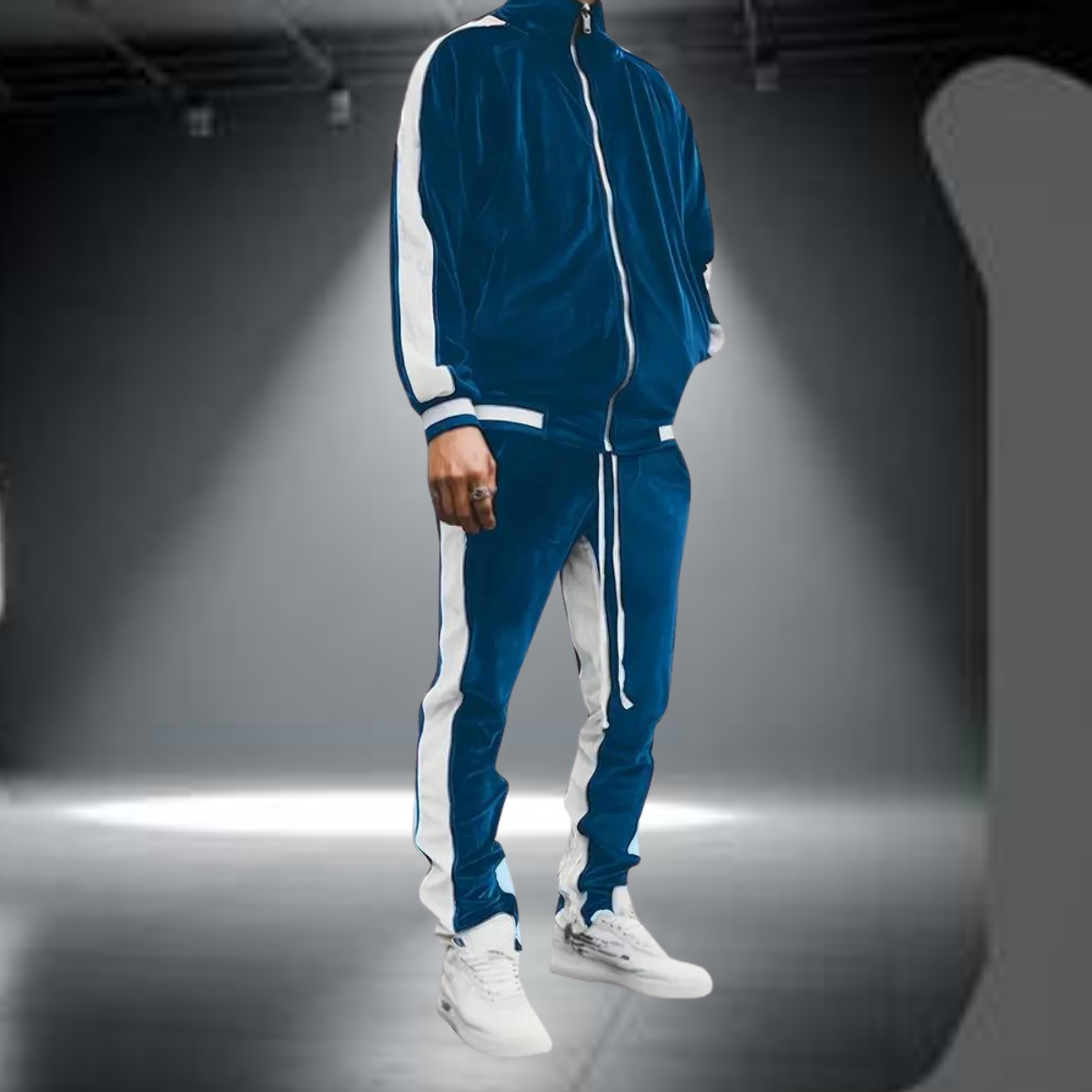 Klaudio | Men’s Velvet Tracksuit 2-Piece Set – Zipper Hoodie & Drawstring Pants, Lounge, Sports, Casual Wear