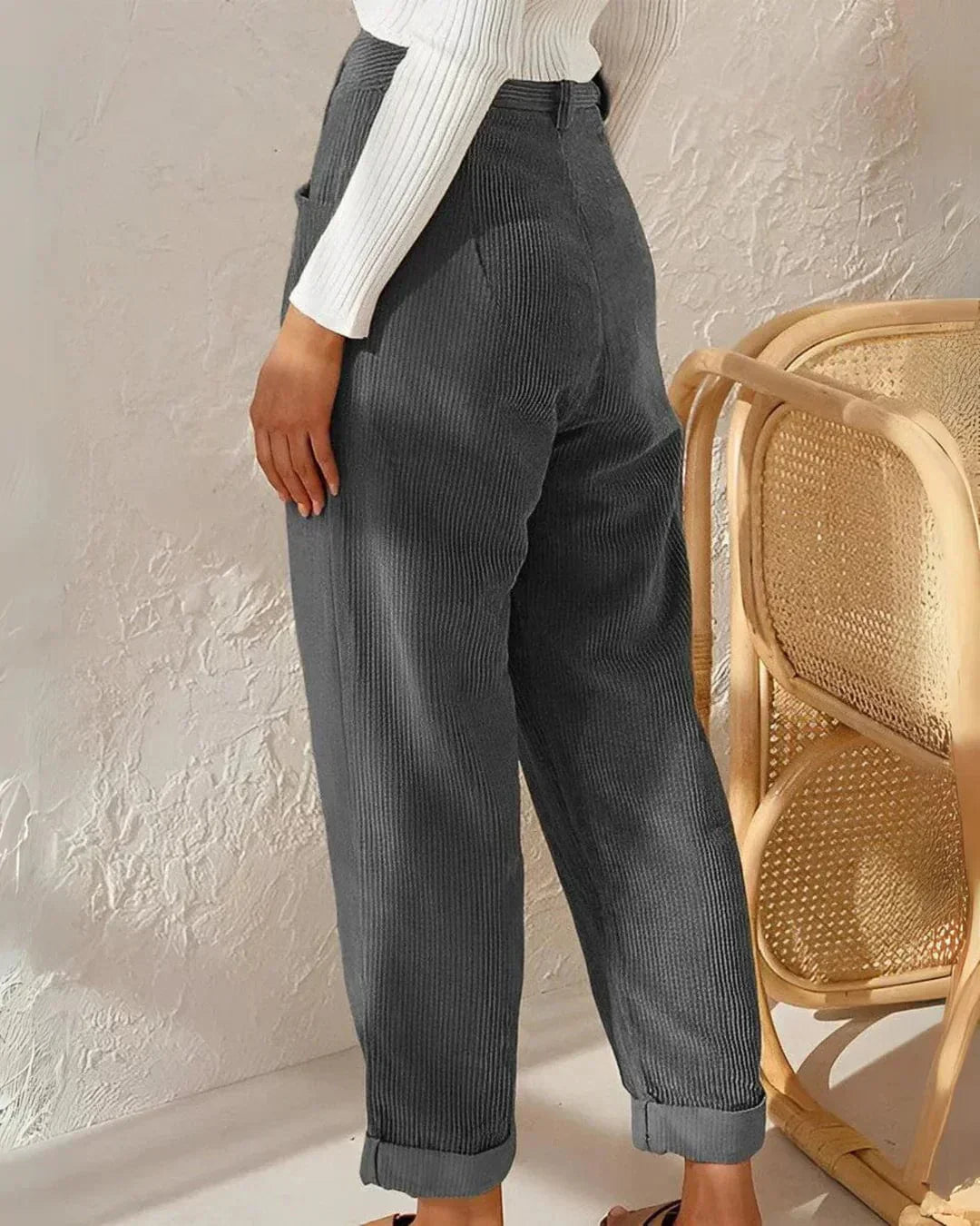 Eshara | Corduroy broek met hoge taille voor dames - Elegante enkellange broek