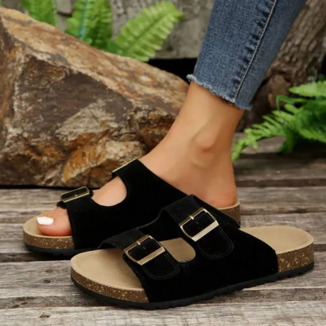 VintageFit | Retro Slip-On Sandalen voor Vrouwen met Dubbele Gesp Band