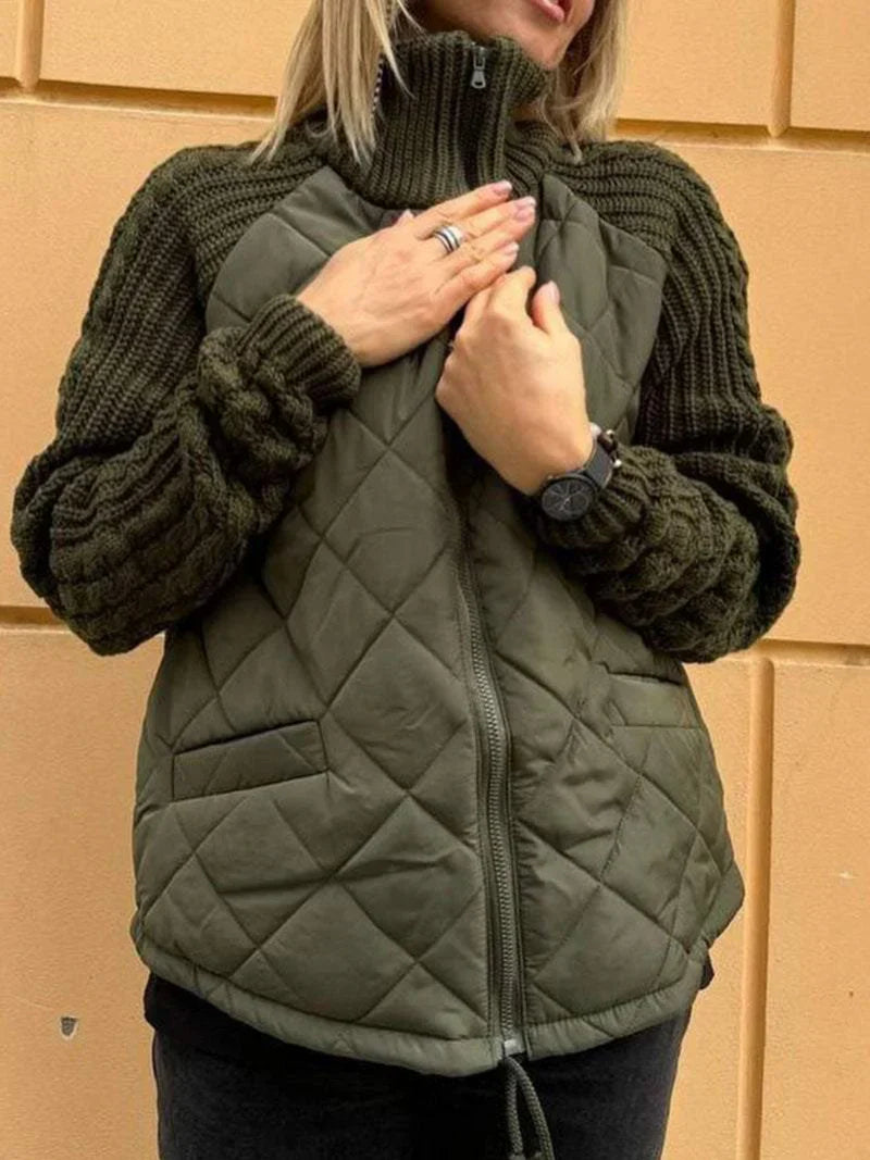 Myrivelle | Dames pufferjas – Gebreide lange mouwen, opstaande kraag, lichtgewicht warme winterjas