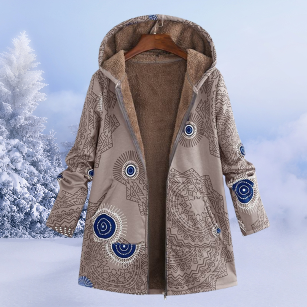 Ariana | Winterjas, fleece gevoerd, bloemenpatroon, capuchon, warme en stijlvolle bovenkleding