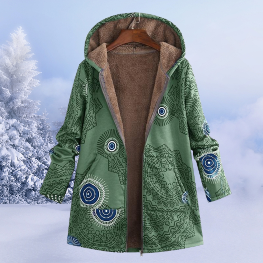 Ariana | Winterjas, fleece gevoerd, bloemenpatroon, capuchon, warme en stijlvolle bovenkleding