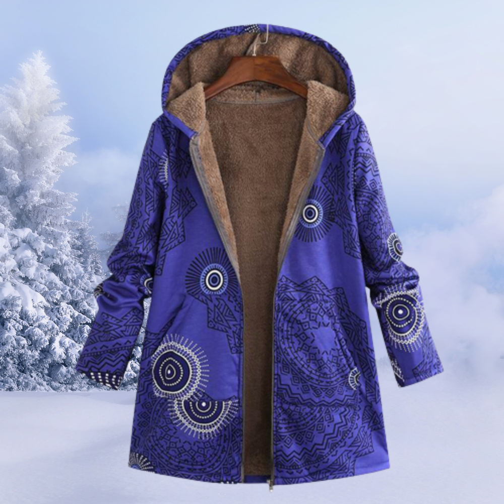 Ariana | Winterjas, fleece gevoerd, bloemenpatroon, capuchon, warme en stijlvolle bovenkleding
