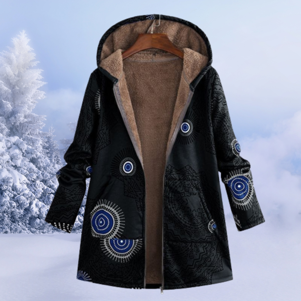Ariana | Winterjas, fleece gevoerd, bloemenpatroon, capuchon, warme en stijlvolle bovenkleding