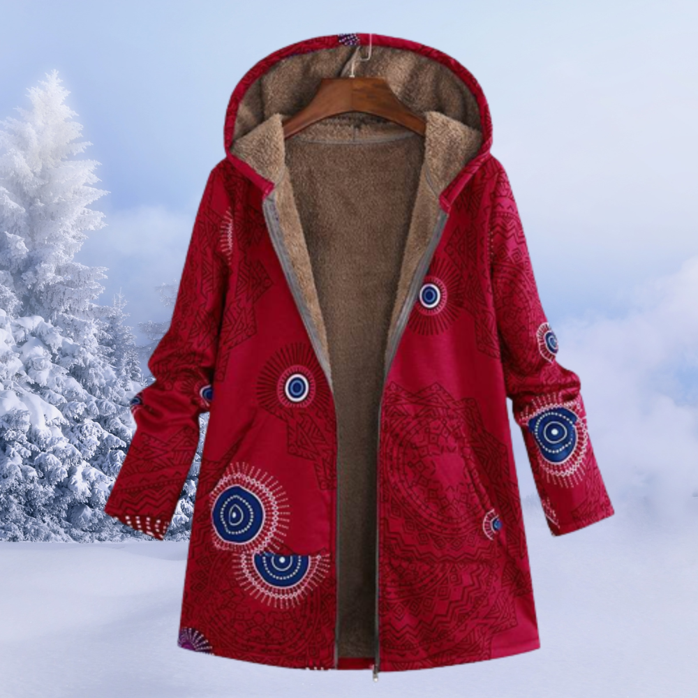 Ariana | Winterjas, fleece gevoerd, bloemenpatroon, capuchon, warme en stijlvolle bovenkleding