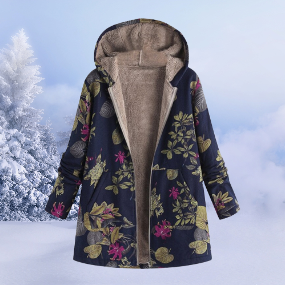 Ariana | Winterjas, fleece gevoerd, bloemenpatroon, capuchon, warme en stijlvolle bovenkleding