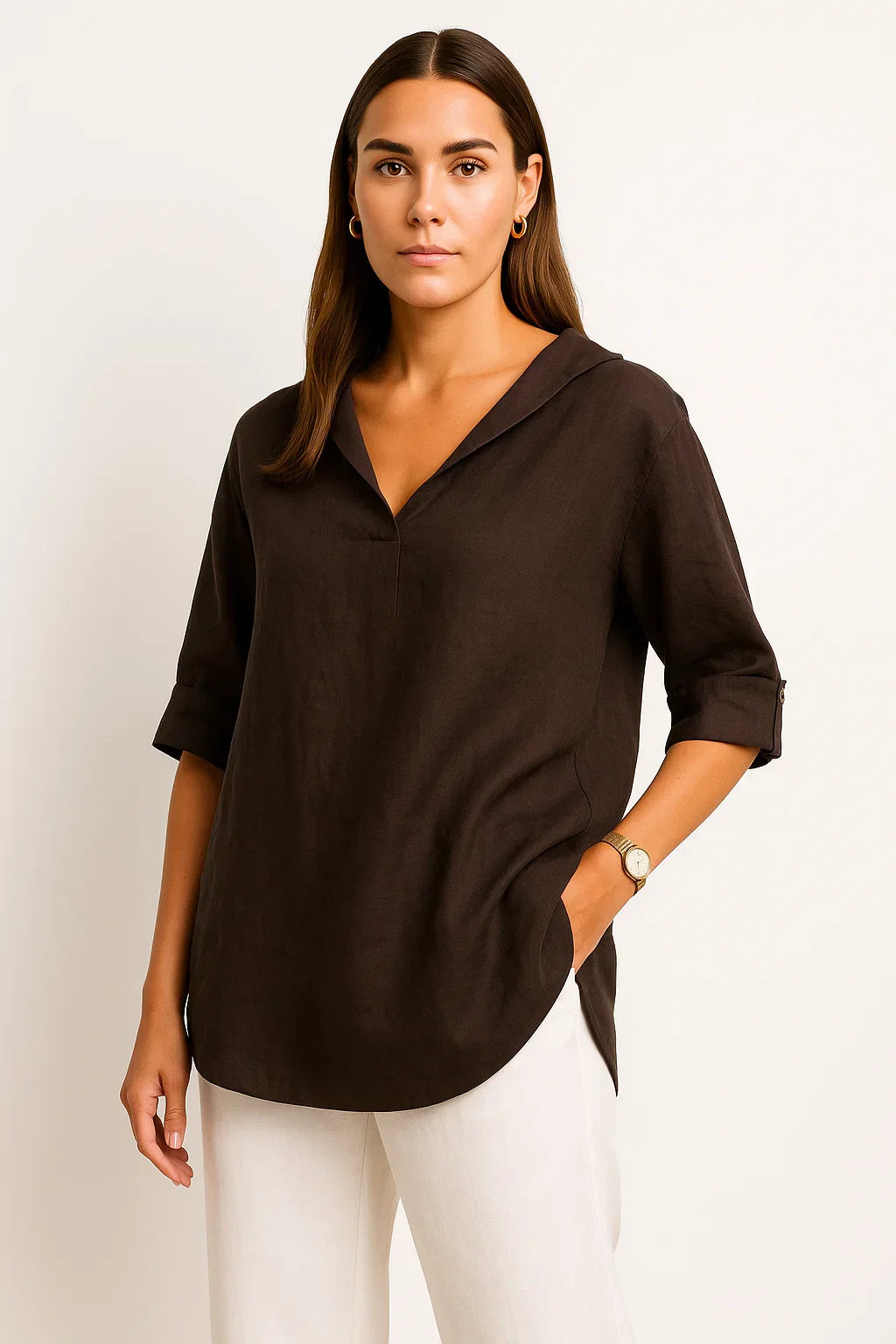 Iradia | Vrouwen V-hals Losjes Blouse - Casual Halflange Mouw Top Lichtgewicht & Ademend