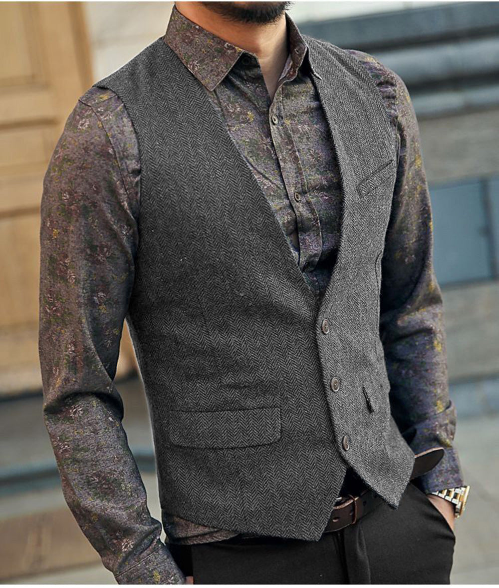 Flavian | Herenvest in visgraatmotief - Mouwloos Getailleerd Vest, Klassiek Formalwear, Zakelijke & Casual Stijl
