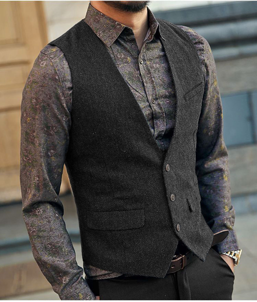 Flavian | Herenvest in visgraatmotief - Mouwloos Getailleerd Vest, Klassiek Formalwear, Zakelijke & Casual Stijl