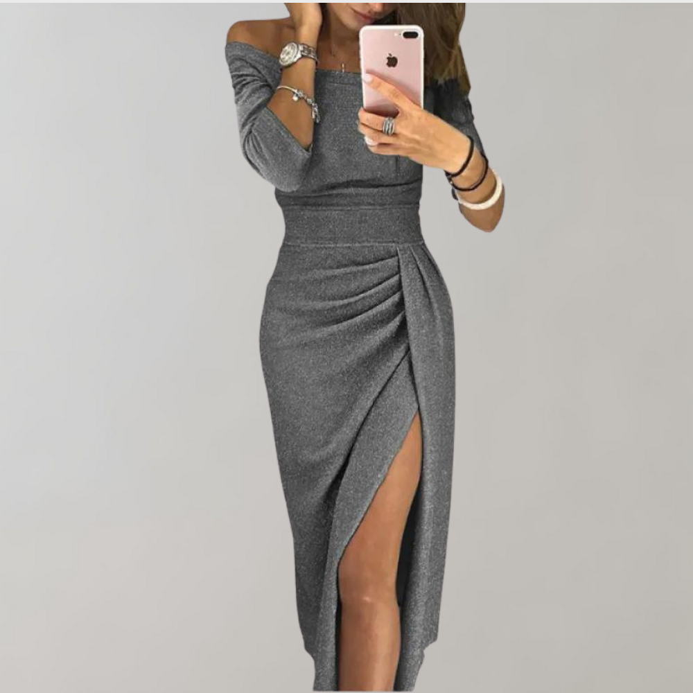 Vilja | Glitter Jurk voor Dames - Off-Shoulder Lange Jurk met Split