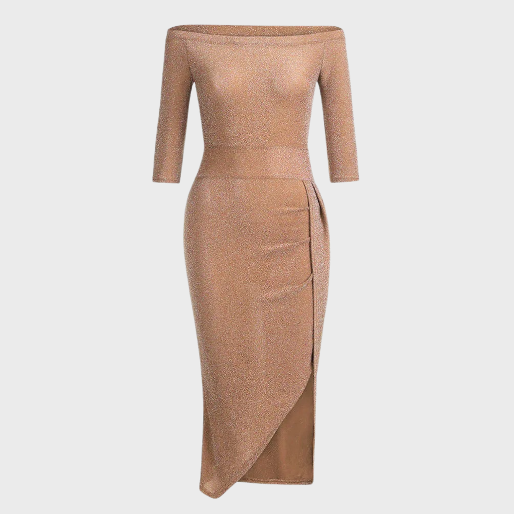 Vilja | Glitter Jurk voor Dames - Off-Shoulder Lange Jurk met Split