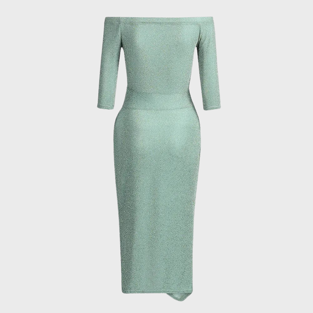 Vilja | Glitter Jurk voor Dames - Off-Shoulder Lange Jurk met Split