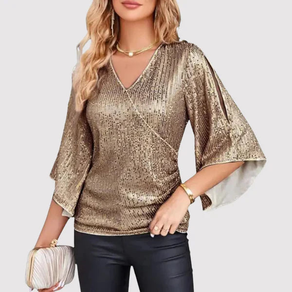 Naya | Fonkelende Blouse met Ballonmouwen - Elegante Damestop voor Feestjes & Avondje Uit