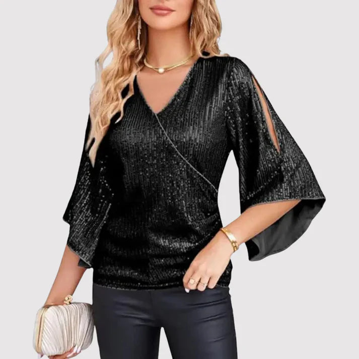 Naya | Fonkelende Blouse met Ballonmouwen - Elegante Damestop voor Feestjes & Avondje Uit