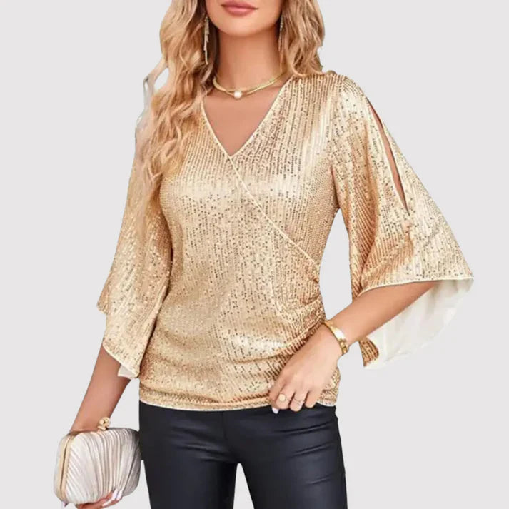 Naya | Fonkelende Blouse met Ballonmouwen - Elegante Damestop voor Feestjes & Avondje Uit