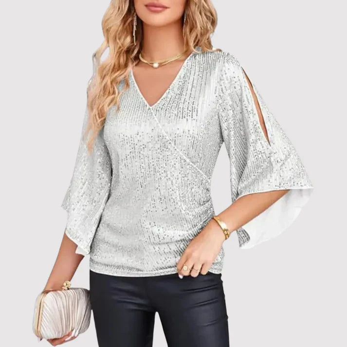 Naya | Fonkelende Blouse met Ballonmouwen - Elegante Damestop voor Feestjes & Avondje Uit