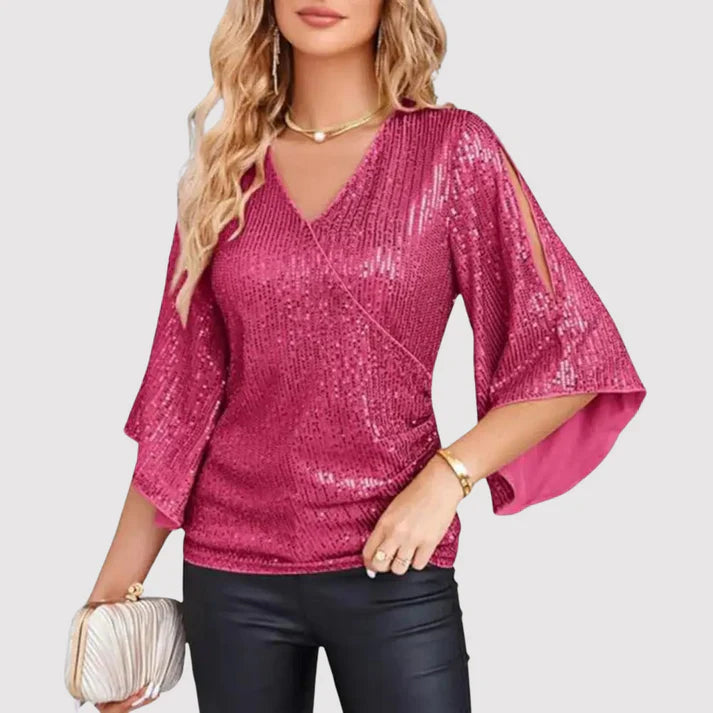 Naya | Fonkelende Blouse met Ballonmouwen - Elegante Damestop voor Feestjes & Avondje Uit