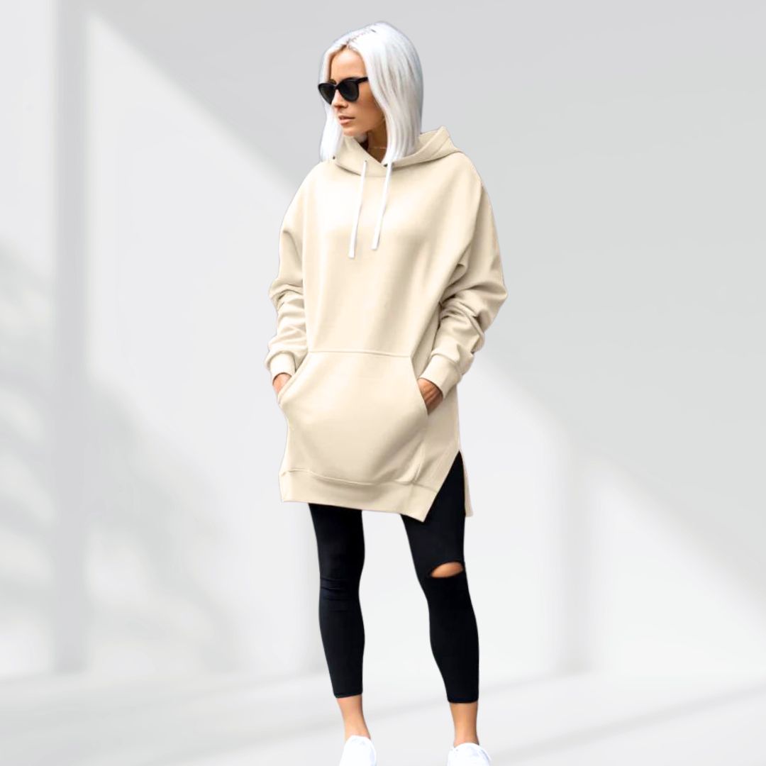 Hilaria | Oversized hoodiejurk voor dames – zachte premium stof, relaxte pasvorm met zakken