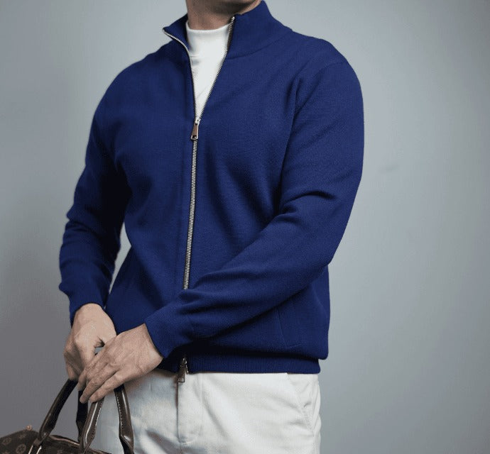 Zandrel | Heren trui met volledige ritssluiting – Casual warme gebreide vest, lichtgewicht pullover