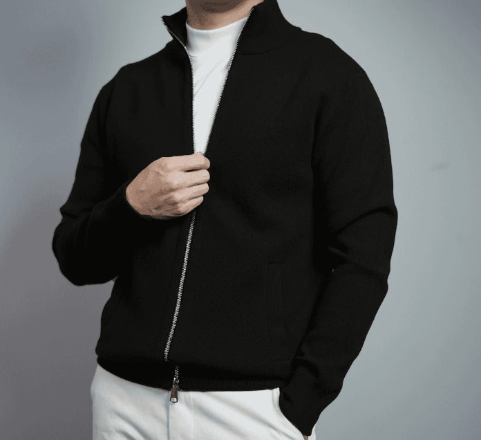 Zandrel | Heren trui met volledige ritssluiting – Casual warme gebreide vest, lichtgewicht pullover