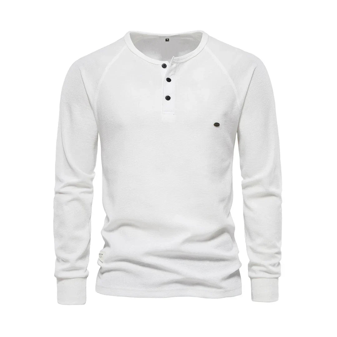 Daelin | Heren-T-shirt met lange mouwen - Ademende ronde hals met knoopsluiting, casual pasvorm
