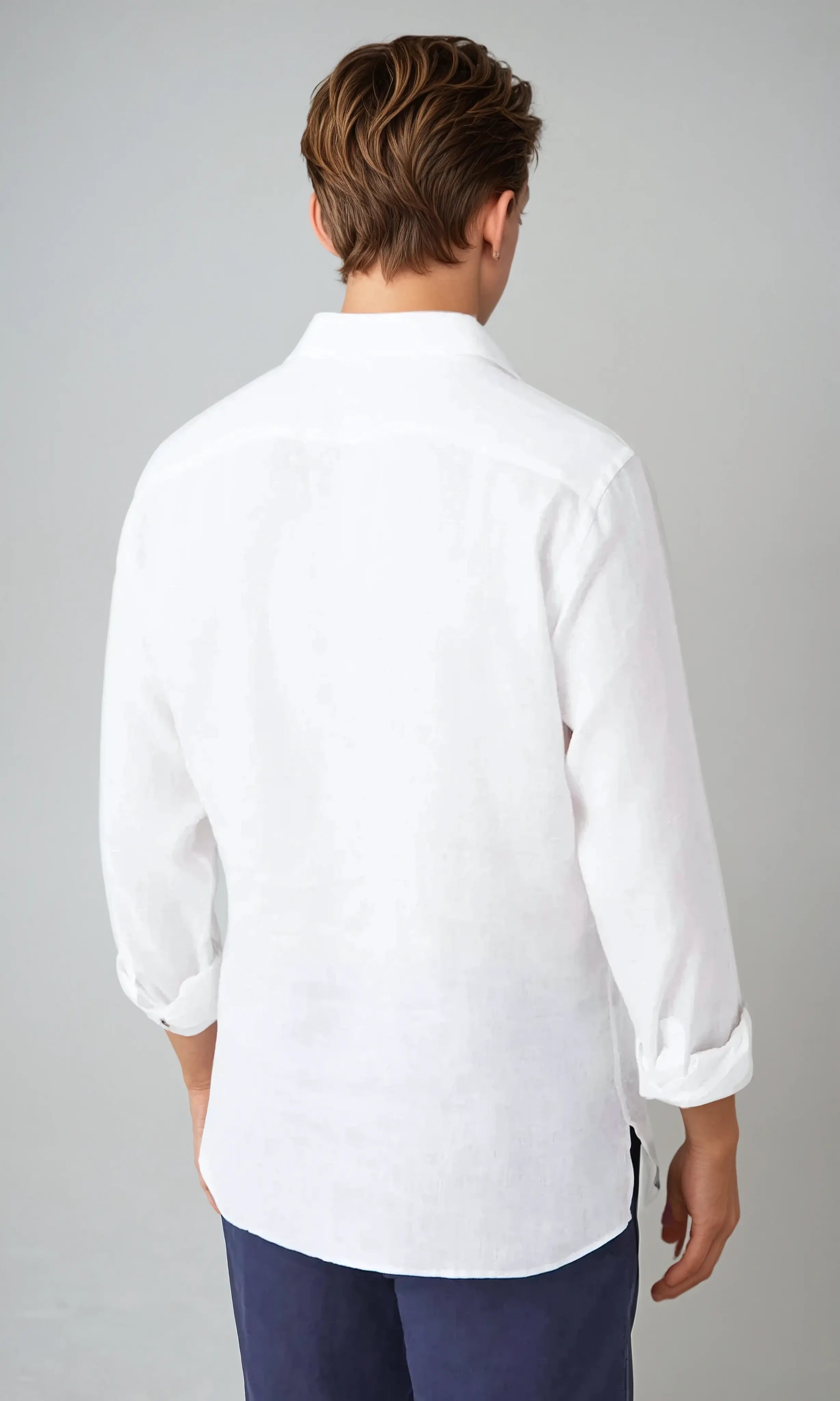 Veylor | Herenhemd met lange mouwen, wit linnen - ademende, casual top met halve knoop