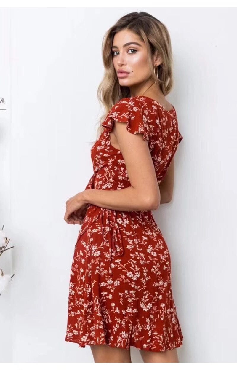 Teyna | Bloemenprint V-hals Jurk met korte mouwen - Elegante Casual Zomer Jurk voor Vrouwen