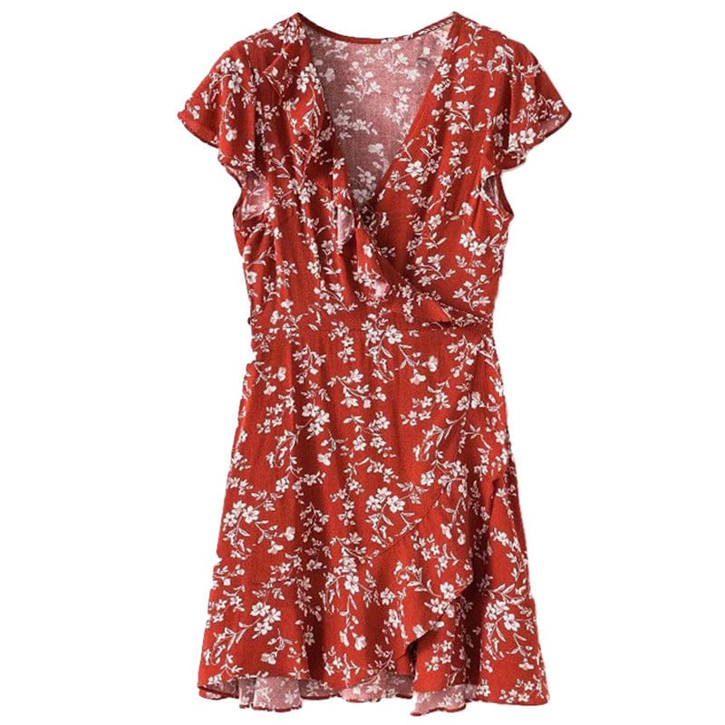 Teyna | Bloemenprint V-hals Jurk met korte mouwen - Elegante Casual Zomer Jurk voor Vrouwen