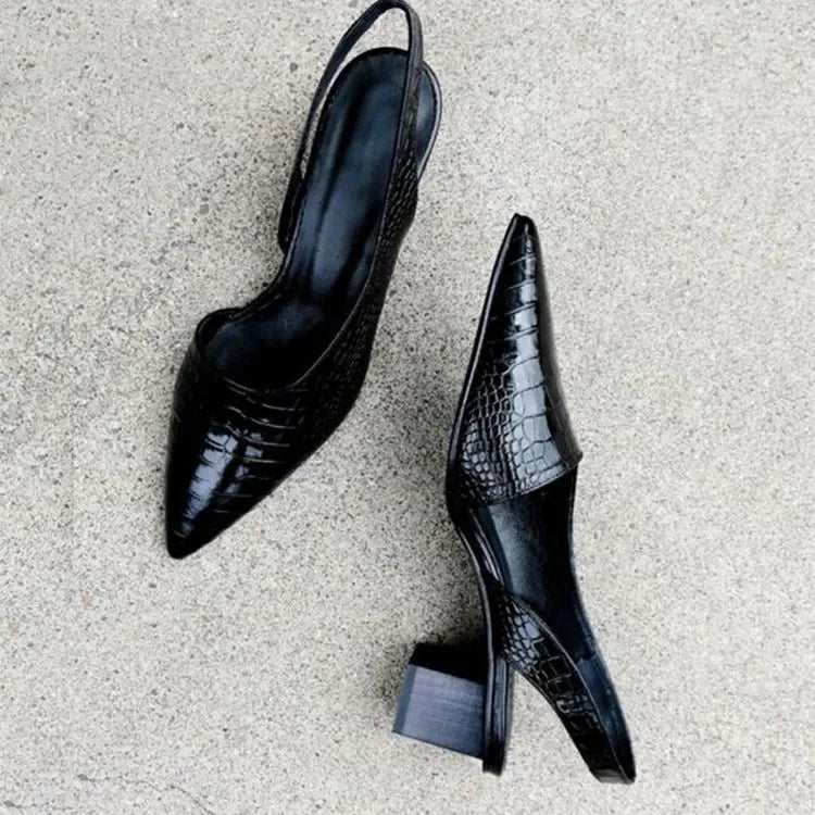 CrocElle | Dames slingback pumps - blokhak, spitse teen
