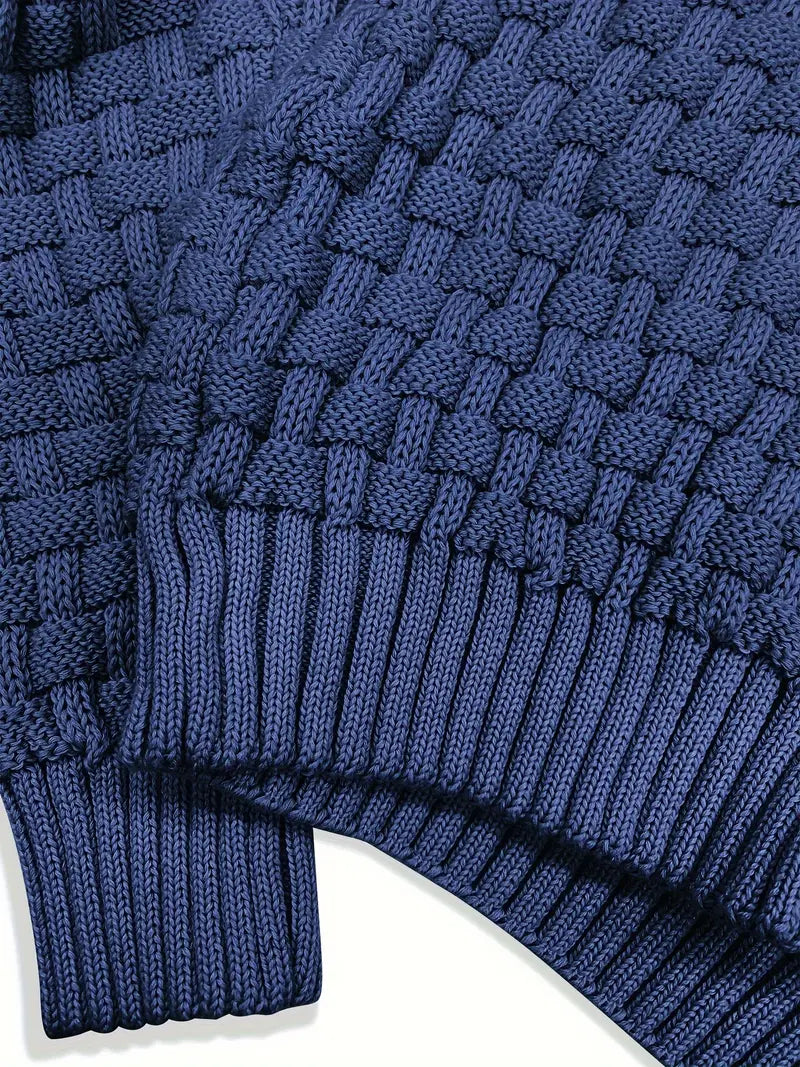 Perikles | Gebreide trui voor heren met textuur, sjaalkraag en knoopdetails, wintertrui, casual breiwerk