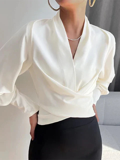Venus | Stijlvolle V-hals Blouse met Lange Mouwen - Elegante Casual Top voor Kantoor & Dagelijks Dragen