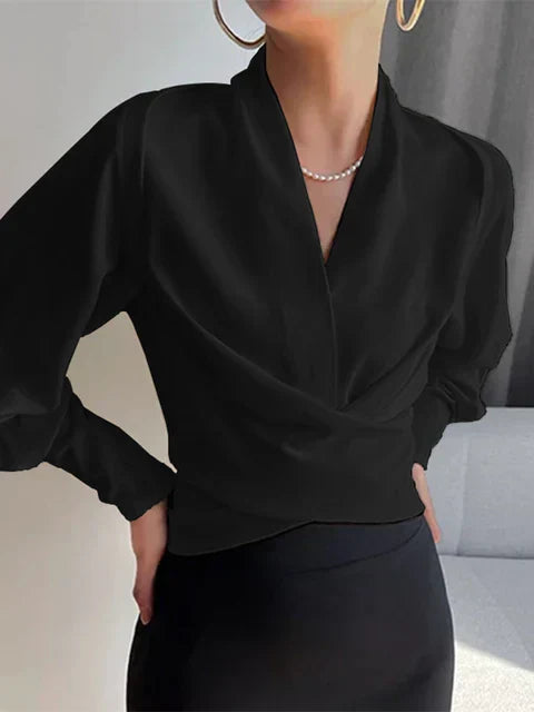 Venus | Stijlvolle V-hals Blouse met Lange Mouwen - Elegante Casual Top voor Kantoor & Dagelijks Dragen