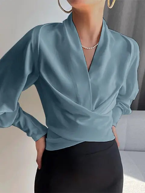 Venus | Stijlvolle V-hals Blouse met Lange Mouwen - Elegante Casual Top voor Kantoor & Dagelijks Dragen