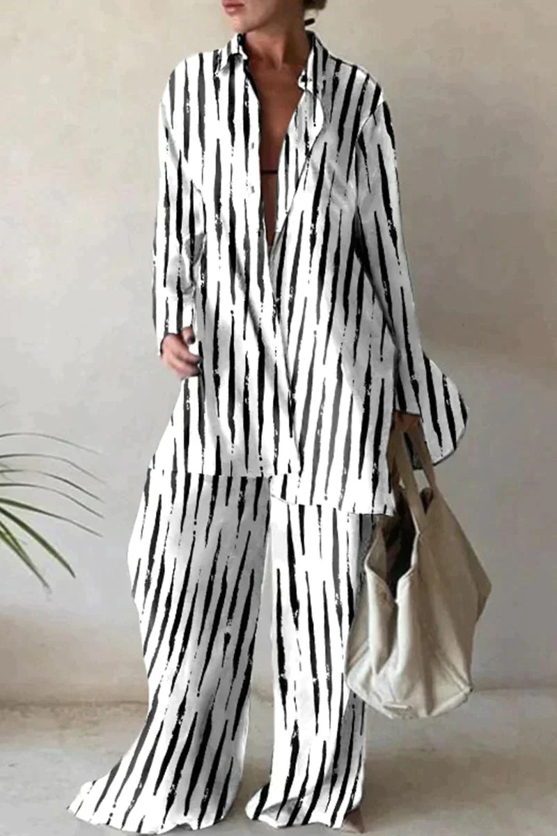 Helvea | Geometrische print losse pasvorm overhemd & broek met lange mouwen voor dames